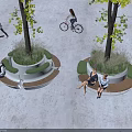 Outdoor Chairs With Circular Design In Urban Outdoor Space Surrounded By Trees And Greenery