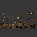 Medieval Weapons Collection With Barrels Swords Anchor And Cannon Decor Items