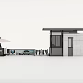 BMW Car Display Area With Modern Reception Desk And Umbrella Structure