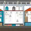 Chic Clothing Store Interior With Colorful Roof Shaped Shelves And Stylish Apparel