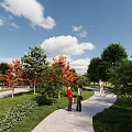 Garden Landscape Design With Various Trees Colorful Flower Beds And Winding Pathways