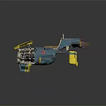 Futuristic Blue And Yellow Vehicle With Brown Leather Seat Mechanical Details And Stripe Accents