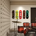 Modern Clothing Store Interior With Stone Desk Grid Wall And Wooden Rack