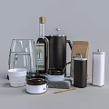 Essential Kitchen Utensils Collection With Mug Kettle Bottle Jar Bowl And Sponge