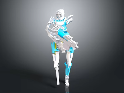 Futuristic Robot 3D Model With White Blue Yellow Mechanical Structure Design 3d model