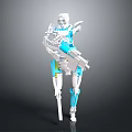 Futuristic Robot 3D Model With White Blue Yellow Mechanical Structure Design