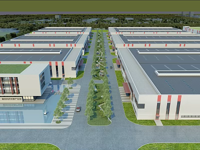 Modern Industrial Factory Complex With Neatly Arranged Buildings Greenery And Roads 3d model