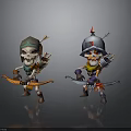Two Cartoon Style Skeleton Archer 3D Characters With Armor Helmet And Bow 3d model