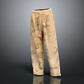 Beige Casual Pants With Artistic Hand Drawn Patterns And Loose Fit Design