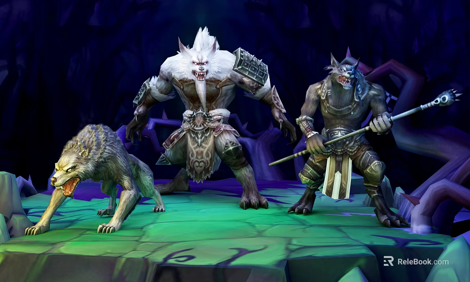 Mythical Wolf Like Game Fantasy Characters With Large Warrior Spear And Wolf In Cave Setting 3d model 