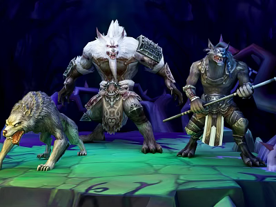 Mythical Wolf Like Game Fantasy Characters With Large Warrior Spear And Wolf In Cave Setting 3d model