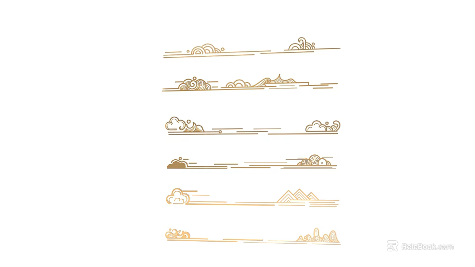 Gold Wall Decor Featuring Cloud And Mountain Line Patterns For Home Decoration 3d model