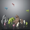 Colorful Polygonal Animal Figurines Collection With Various Species And Bright Designs