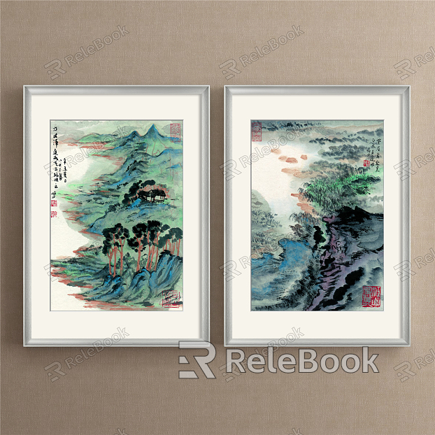 Chinese Landscape Painting Green Living Room Landscape model