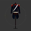 Formal Military Tailcoat With Blue Fabric Red Epaulets White Belt And Gold Buttons