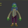 3D Man Character With Long Hair Beard Gray Shirt Black Pants Brown Boots Gray Background