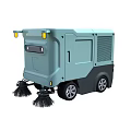 Industrial Sweeper Robot With Brushes Wheels And Yellow Lights On Gray Body