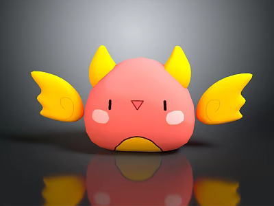 Cute Game Movie Character With Pink Body Yellow Ears Wings Smiling Face And Blush Cheeks 3d model