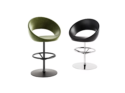 Modern Green And Black Bar Stools With Rounded Backrest And Metal Base 3d model