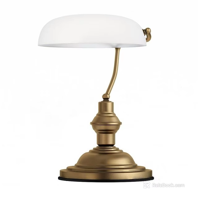 Classic Table Lamp With White Lampshade And Brass Base Adjustable Arm 3d model 