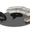 Modern Sofa Coffee Table Combination Round Coffee Table Curved Sofa 3d model
