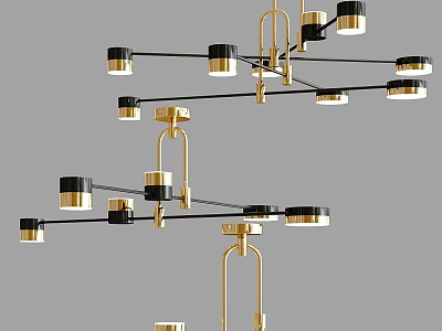 Modern Contemporary Chandelier With Golden Metal Arms Black Accents And Multiple Light Heads 3d model