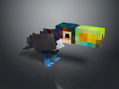 Pixel Art 3D Toucan Character With Colorful Beak And Feather Details 3d model