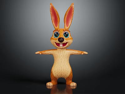 Cute Cartoon Rabbit Character With Big Ears Blue Eyes And Open Arms 3d model