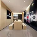 Automotive Service Store Interior With Yellow Car White Walls Black Grid Floor And Equipment