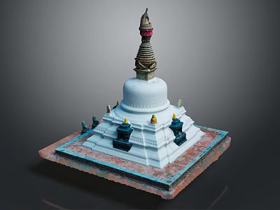 Commercial Display Equipment Buddhist Stupa Model With White Multi Layered Structure And Square Base 3d model