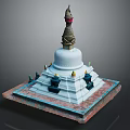 Commercial Display Equipment Buddhist Stupa Model With White Multi Layered Structure And Square Base 3d model