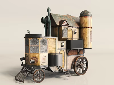 European Retro RV Steamed Car Mobile Cabin 3d model