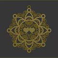 Golden Decorative Mandala Ornament With Intricate Filigree Pattern And Double Heart Center