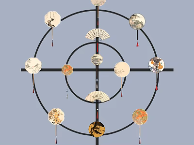 Decorative Ornament Set With Circular Frame Fans Decorative Pieces And Tassels 3d model