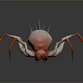 Red Pink Spider Like Creature With Green Spikes And Multiple Legs On Gray Background