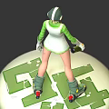 Detailed Female Character Figure In Green White Striped Outfit With Helmet And Roller Skates