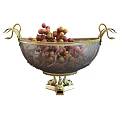 Fresh Pink And Yellow Berries In Gold Decorated Glass Fruit Bowl With Butterfly Bird Decorations