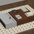 Wooden Tray Table With Black Tray Decorative Items And White Boxes 3d model