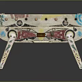 Colorful Foosball Table With Decorative Patterns And Wooden Frame And Foosball Players