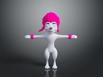 Animated Game Character With White Body Pink Hat Playful Expression And Outstretched Arms 3d model