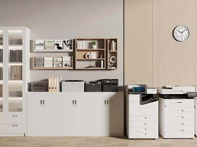 Modern Office Space With Essential Office Appliances Including Printer Copier And Filing Cabinets 3d model