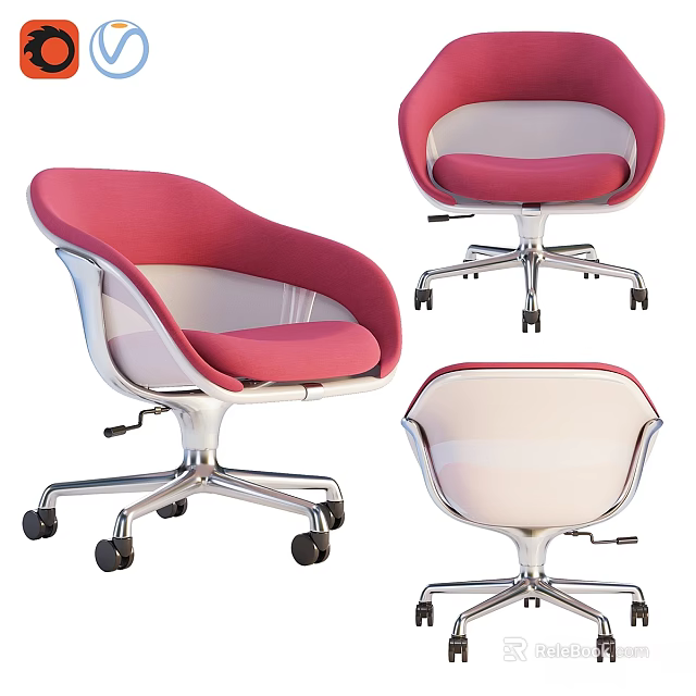 Modern Table And Chair Set With Pink White Seats Metal Base And Wheels 3d model 