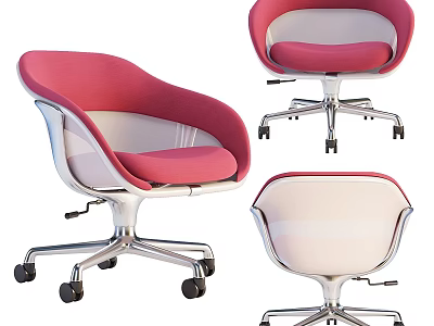 Modern Table And Chair Set With Pink White Seats Metal Base And Wheels 3d model