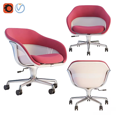 Modern Table And Chair Set With Pink White Seats Metal Base And Wheels 3d model