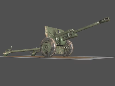 Vintage Green Military Field Cannon With Large Wheels And Long Barrel 3d model