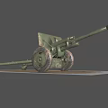 Vintage Green Military Field Cannon With Large Wheels And Long Barrel
