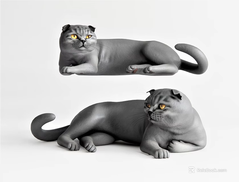 Grey Reptile Figurines with Yellow Eyes in Lying and Side Resting Postures 3d model 