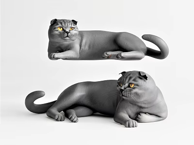 Grey Reptile Figurines with Yellow Eyes in Lying and Side Resting Postures 3d model