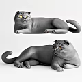 Grey Reptile Figurines with Yellow Eyes in Lying and Side Resting Postures
