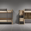 Modern Wooden Bunk Beds With Ladder Step Staircase And Storage Cabinets